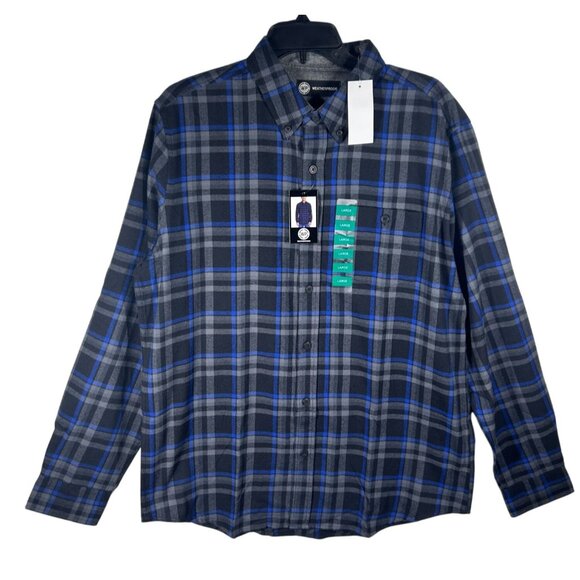 Weatherproof Plaid Button-Down Shirt Men's Large‎ Blue and Gray New With Tags - Picture 1 of 11